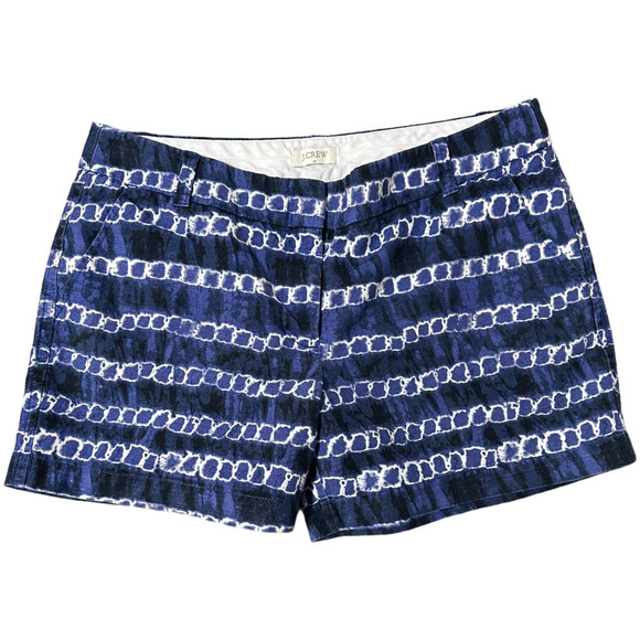 J. Crew Linen Blend Blue Tie Dyed Chain Link Pattern Shorts, Size 10 - Picture 1 of 4